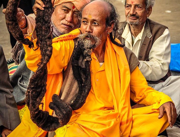 Monk with really long hair